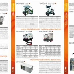 Katalog myjek ciśnieniowych i parowych firmy Weidner, prezentujący różne modele i ich specyfikacje techniczne, w tym myjki wysokociśnieniowe na zimną wodę, podgrzewane elektrycznie i stacjonarne,...