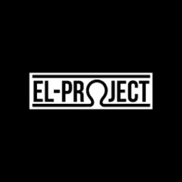 Logo firmy EL-PROJECT z symbolem omegi wkomponowanym w nazwę, umieszczone w białej ramce na czarnym tle.