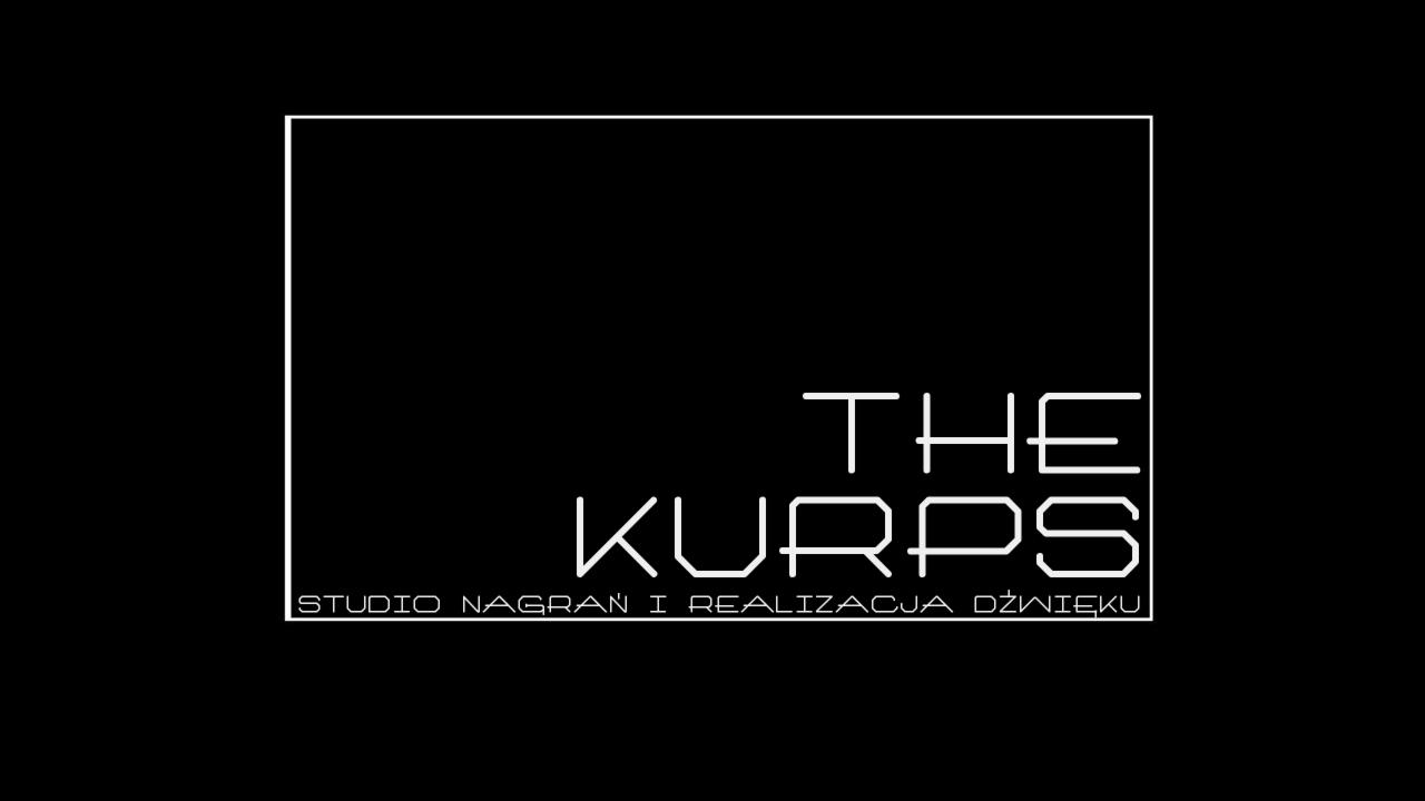 Logo 'The Kurps' w futurystycznym stylu, z napisem 'Studio Nagrań i Realizacja Dźwięku' na czarnym tle.