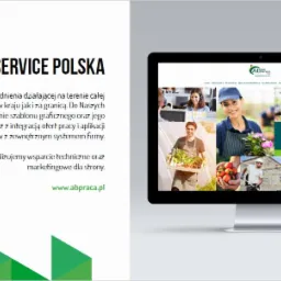 Ekran komputera wyświetlający stronę internetową abpraca.pl z kolażem zdjęć przedstawiających osoby w różnych zawodach, od pracownika biurowego po ogrodnika, pod hasłem 'Nowa Praca'.