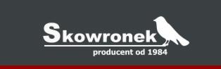 Logo firmy Skowronek, producent od 1984 roku, z sylwetką ptaka.