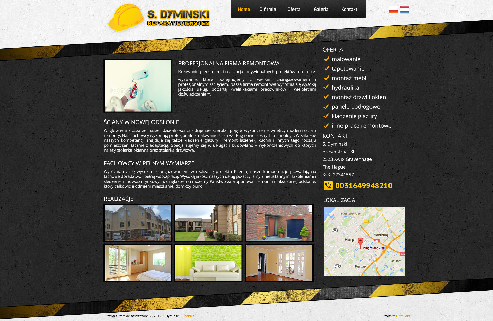 Strona internetowa firmy remontowej S. Dyminski z ofertą malowania, tapetowania, montażu mebli, hydrauliki, montażu drzwi i okien, paneli podłogowych, kładzenia glazury i innych prac remontowych...