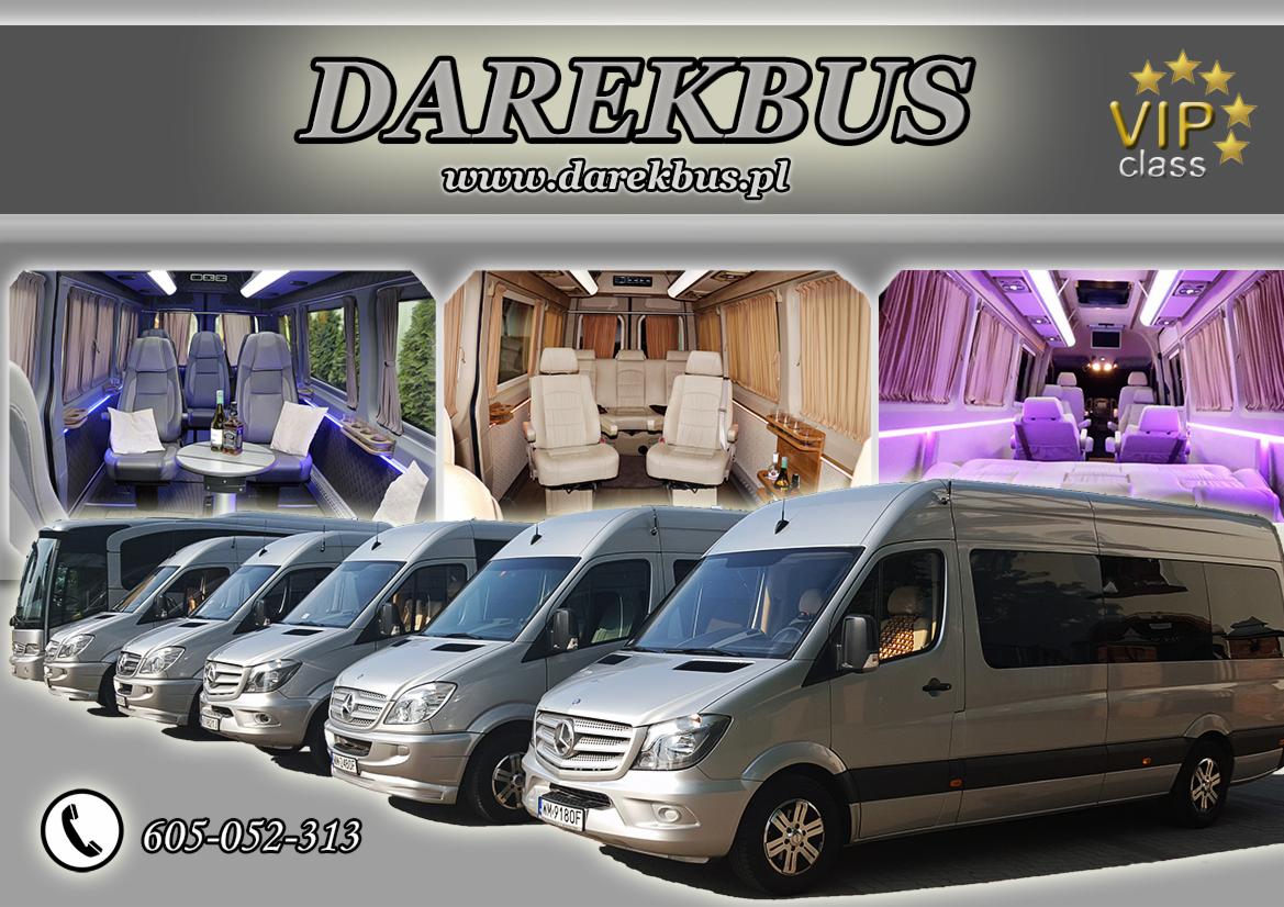 Szereg srebrnych busów Mercedes-Benz z luksusowym wnętrzem VIP, widok z zewnątrz i wnętrza z różnymi konfiguracjami siedzeń, oświetleniem i wyposażeniem.