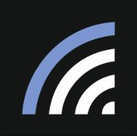 Stylizowana ikona sygnału Wi-Fi w odcieniach bieli i błękitu na czarnym tle.