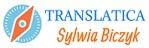 Logo firmy Translatic Sylwia Biczyk z motywem kompasu w kolorach pomarańczowo-niebieskich.