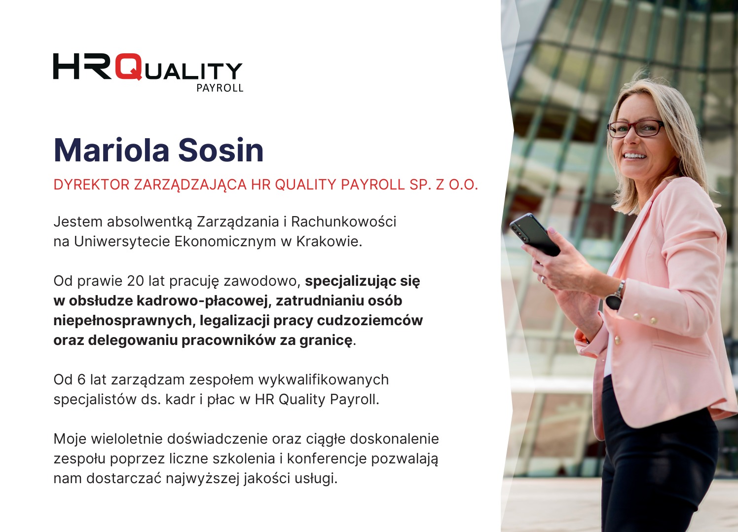 Mariola Sosin, Dyrektor Zarządzająca w HR Quality Payroll SP. Z O.O.