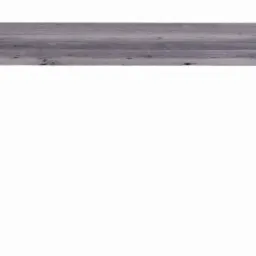 Stół z blatem z szarego, postarzanego drewna i czarnymi metalowymi nogami, na białym tle, z widocznym logo '100% OAK' w prawym dolnym rogu.