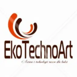 Logo firmy EkoTechnoArt z motywem roślinnym i hasłem 'Natura i technologia razem dla ludzi'.