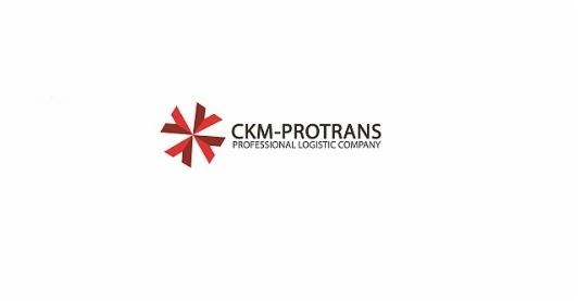 Logo firmy CKM-PROTRANS, profesjonalnego przedsiębiorstwa logistycznego, z geometrycznym symbolem w kształcie czerwonej gwiazdy lub kwiatu.