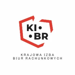 Logo Krajowej Izby Biur Rachunkowych z czerwonym obrysem w kształcie nieregularnego sześciokąta i czarnym napisem KI BR.