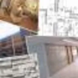 Fragment ściany wykończonej dekoracyjną okładziną imitującą kamień, obok widoczny plan architektoniczny i wizualizacja wnętrza salonu z kominkiem.