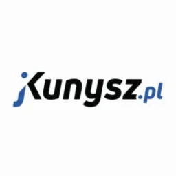 Logo firmy Kunysz.pl z niebieskim akcentem w postaci kropki nad literą 'j' oraz początkowej części litery 'K' na białym tle.