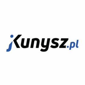 Logo firmy Kunysz.pl z niebieskim akcentem w postaci kropki nad literą 'j' oraz początkowej części litery 'K' na białym tle.