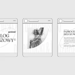 Mockup trzech ekranów smartfonów prezentujących elementy identyfikacji wizualnej firmy Paprocki & Brzozowski: okładka katalogu branżowego, zdjęcie modelki w kreacji oraz informacje o firmie.