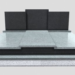 KAMIENIARSTWO ,,KAM-BRUX' nagrobki - Nowoczesny pomnik z jasnego i ciemnego granitu, składający się z trzech pionowych płyt i kilku poziomych warstw, na jasnym tle. Minimalistyczny design.