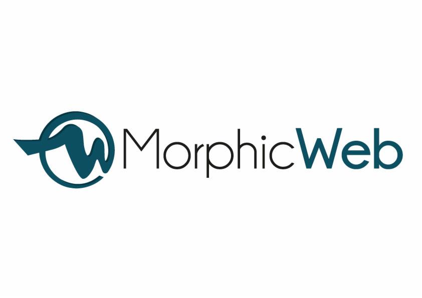 Logo firmy MorphicWeb z symbolem niebieskiej fali w okręgu, nazwa firmy czarną czcionką.
