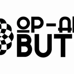 Logo Op-Art Butik z geometrycznym kwiatem w czarno-białą szachownicę po lewej stronie.