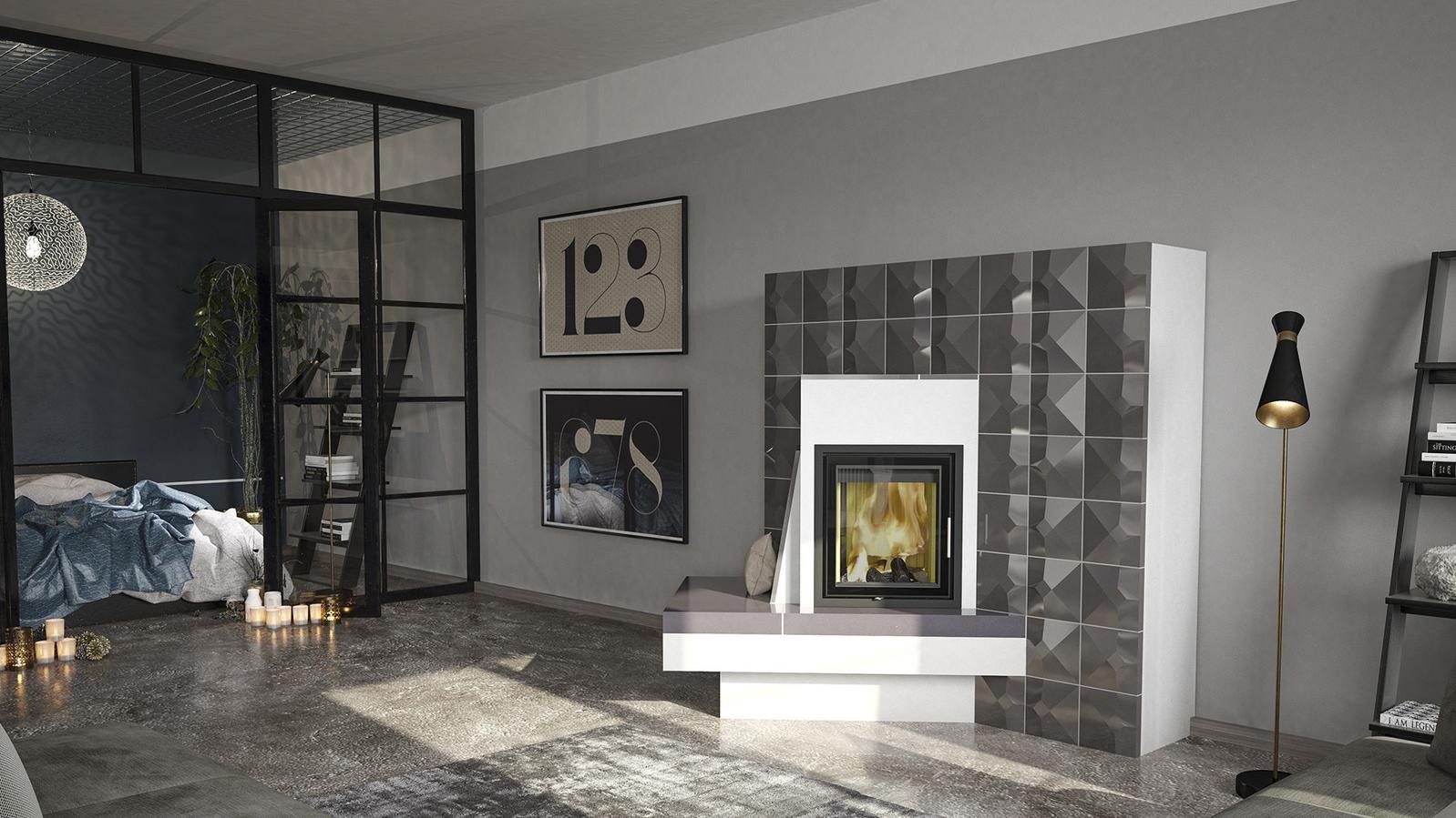 Piec szamotowo - kaflowy w lofcie