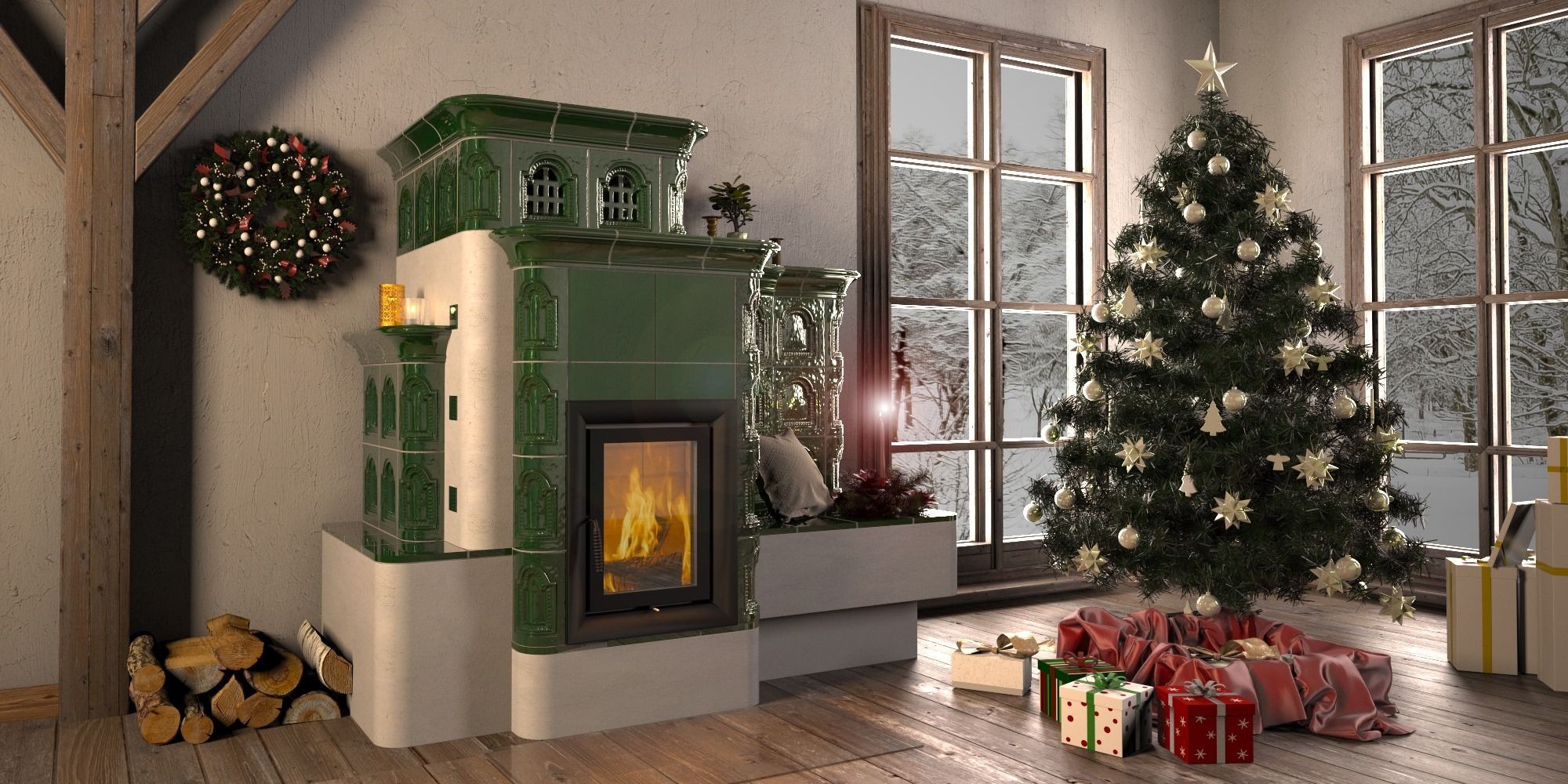 Świętowanie z akumulacyjnym piecem kaflowym na wsi