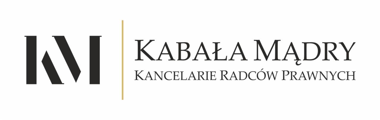 Logo Kancelarii Radców Prawnych Kabała Mądry z inicjałami KM po lewej stronie, oddzielone złotą linią.