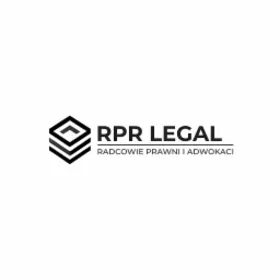 Minimalistyczne logo RPR Legal z geometrycznym symbolem i napisem 'Radcowie Prawni i Adwokaci' w odcieniach szarości na białym tle.