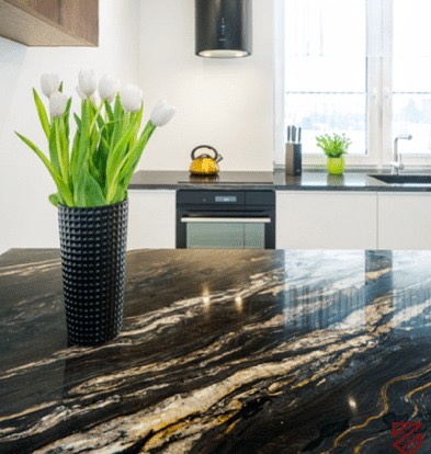 Blaty kuchenne z kamienia wykonanie z granitu Cosmic Black.