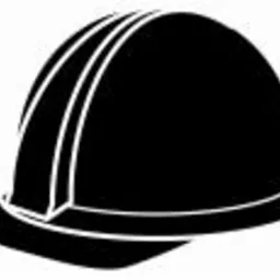 Czarny kask budowlany z trzema białymi paskami, widok z boku, grafika wektorowa.