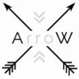 Stylizowany logotyp z czterema strzałkami skierowanymi na zewnątrz i napisem 'Arrow' pośrodku, utrzymany w czarno-białej kolorystyce.