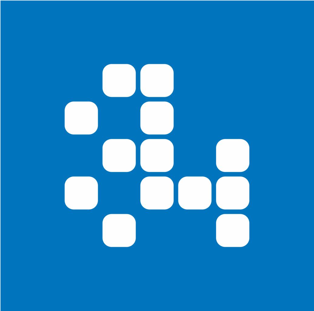 Logo firmy eightyfour.pl: abstrakcyjny wzór z białych kwadratów o zaokrąglonych rogach na niebieskim tle.