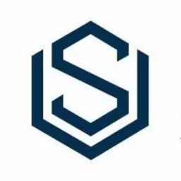 Logo w kształcie sześciokąta z wpisaną literą S, wykonane w odcieniach granatu.