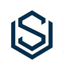 Logo w kształcie sześciokąta z wpisaną literą S, wykonane w odcieniach granatu.