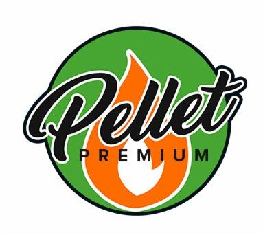 Logo z napisem 'Pellet Premium' na tle zielonego koła z pomarańczowym płomieniem wewnątrz litery 'P'.