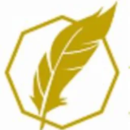 Złote pióro w heksagonalnej ramce, logo firmy.