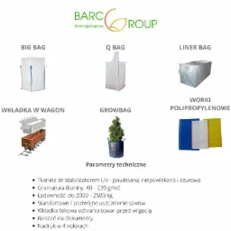 Katalog worków przemysłowych: Big Bag, Q Bag, Liner Bag, wkładka do wagonu, Growbag, worki polipropylenowe, z parametrami technicznymi