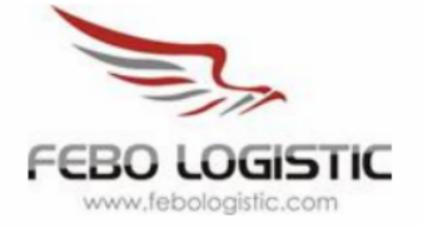 Logo firmy Febo Logistic z czerwono-szarym symbolem skrzydła nad nazwą i adresem strony internetowej.