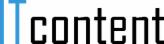 Logo firmy IT Content z niebieskim pionowym paskiem i czarnym napisem Content na białym tle.