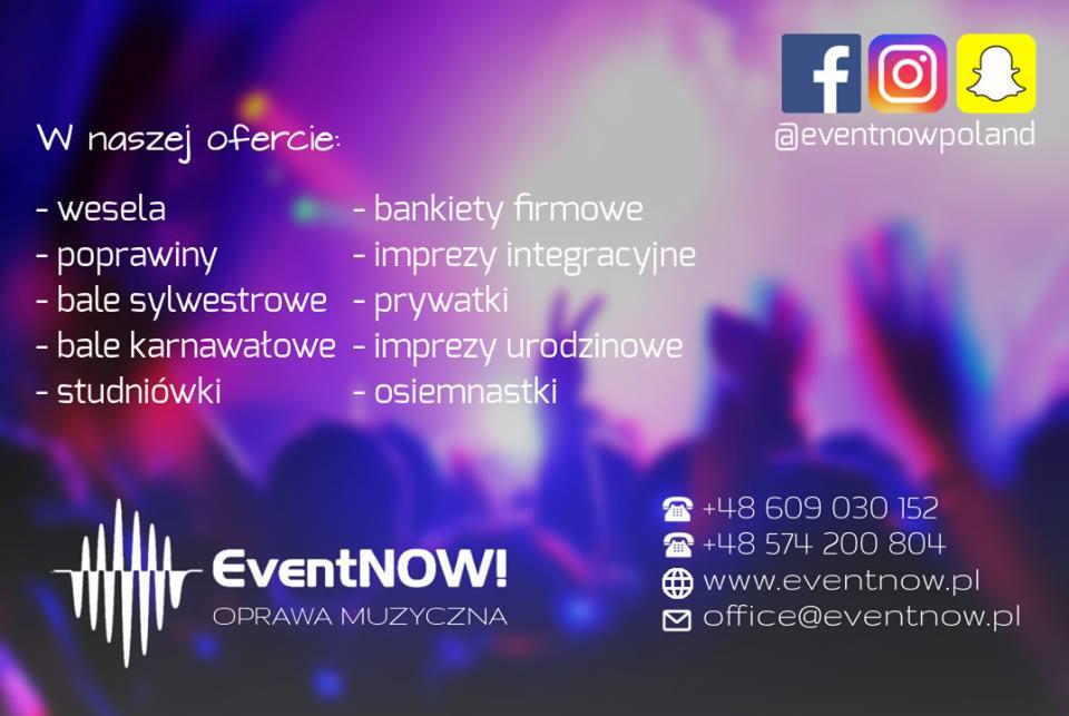 Grafika reklamowa firmy EventNOW! Oprawa muzyczna, oferującej obsługę muzyczną wesel, poprawin, bali sylwestrowych i karnawałowych, studniówek, bankietów firmowych, imprez integracyjnych, prywatek,...