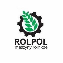 Logo firmy Rolpol Maszyny Rolnicze z zielonym motywem roślinnym wkomponowanym w czarne koło zębate.