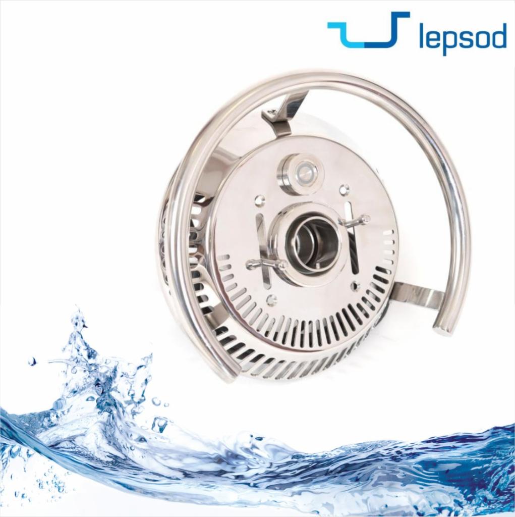Dysza wlotowa ze stali nierdzewnej do basenu z symulacją ruchu wody, z widocznym logo 'lepsod'.