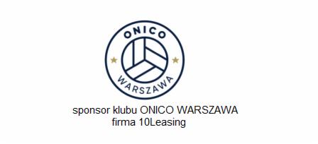 Logo ONICO Warszawa z informacją o sponsorze, firmie 10Leasing, działającej w Warszawie.