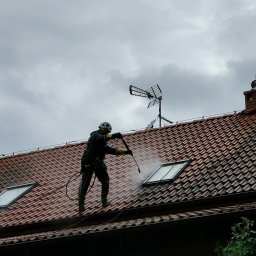 Profesjonalne mycie dachu z mchu, porostów i zabrudzeń atmosferycznych. Bezpieczna metoda czyszczenia bez uszkadzania dachówki.