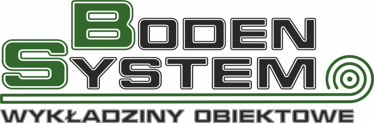 Logo firmy Boden System z zielonymi akcentami, oferującej wykładziny obiektowe.