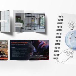 BLOOMVISE GROUP Sp. z o.o - Ulotka reklamowa prezentująca nowoczesne drzwi loftowe z czarnymi szprosami, obok reklama salonu VR z rabatem.