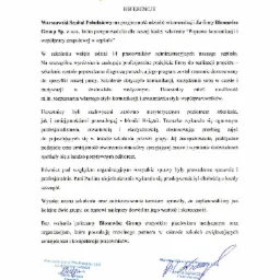 Skan dokumentu referencyjnego od Warszawskiego Szpitala Południowego dla firmy Bloomvise Group Sp. z o.o. za przeprowadzone szkolenie z zakresu komunikacji i współpracy zespołowej.