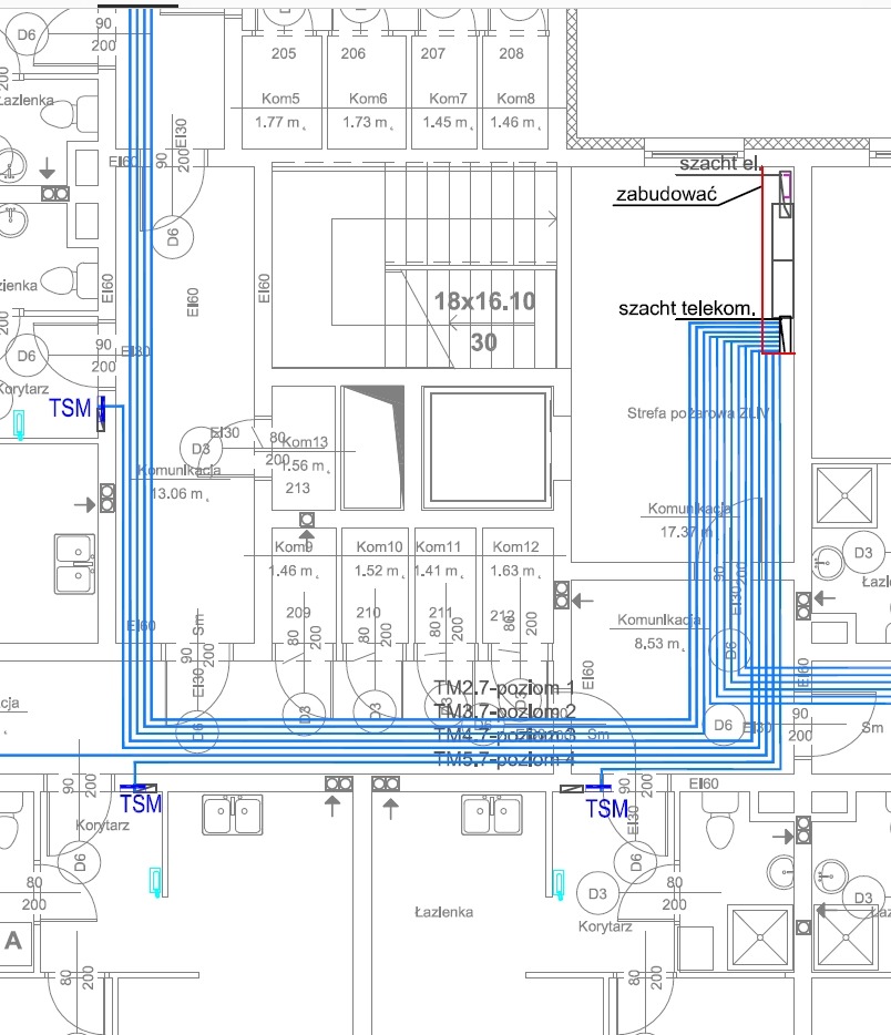 Projekt instalacji telekomunikacyjnej w budynku wielorodzinnym.