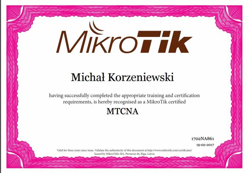 Certyfikat Mikrotik MTCRE