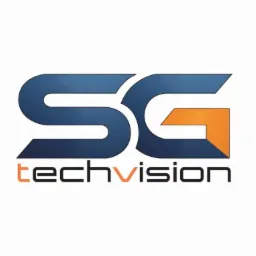 Logo firmy Techvision z granatowymi literami SG i pomarańczowym akcentem, umieszczone na białym tle.
