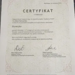 Skan certyfikatu Akademii PARP dla Adama Rybczyńskiego za ukończenie szkolenia internetowego z zakresu Biznesplanu, Warszawa, 02 września 2018.