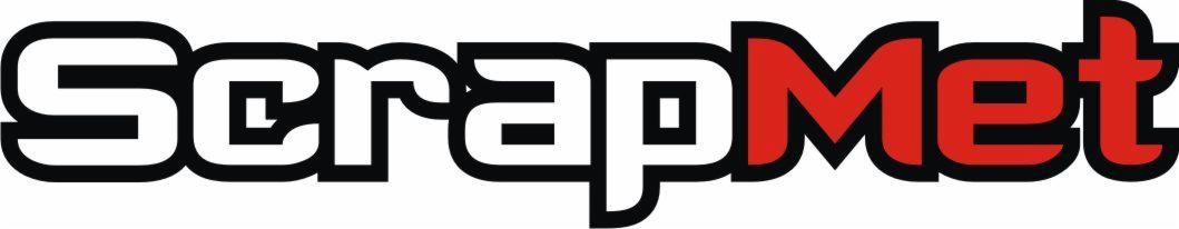 Logo firmy ScrapMet z nazwą napisaną pogrubioną czcionką, czarne litery z białą obwódką z lewej strony i czerwone litery z czarną obwódką z prawej strony.