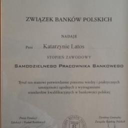 Certyfikat Związku Banków Polskich Samodzielny Pracownik Bankowy